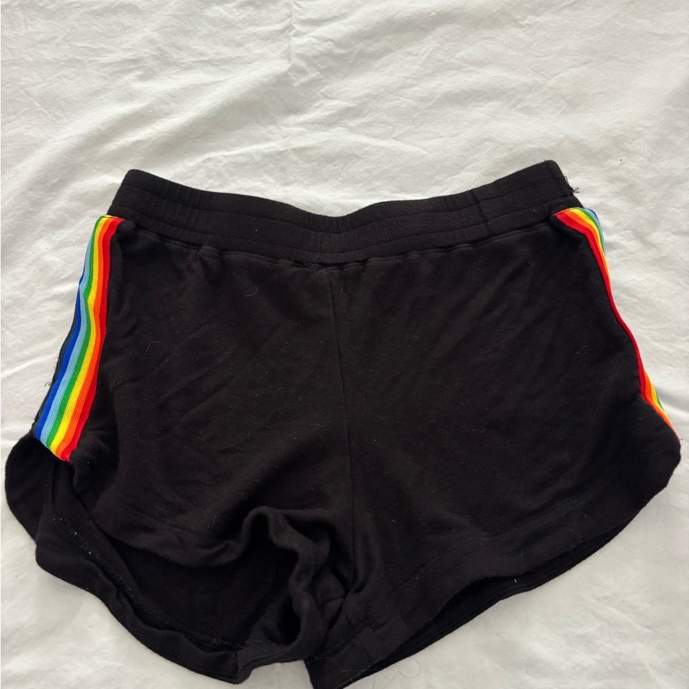 Katie J NYC Black Shorts With Rainbow Stripe